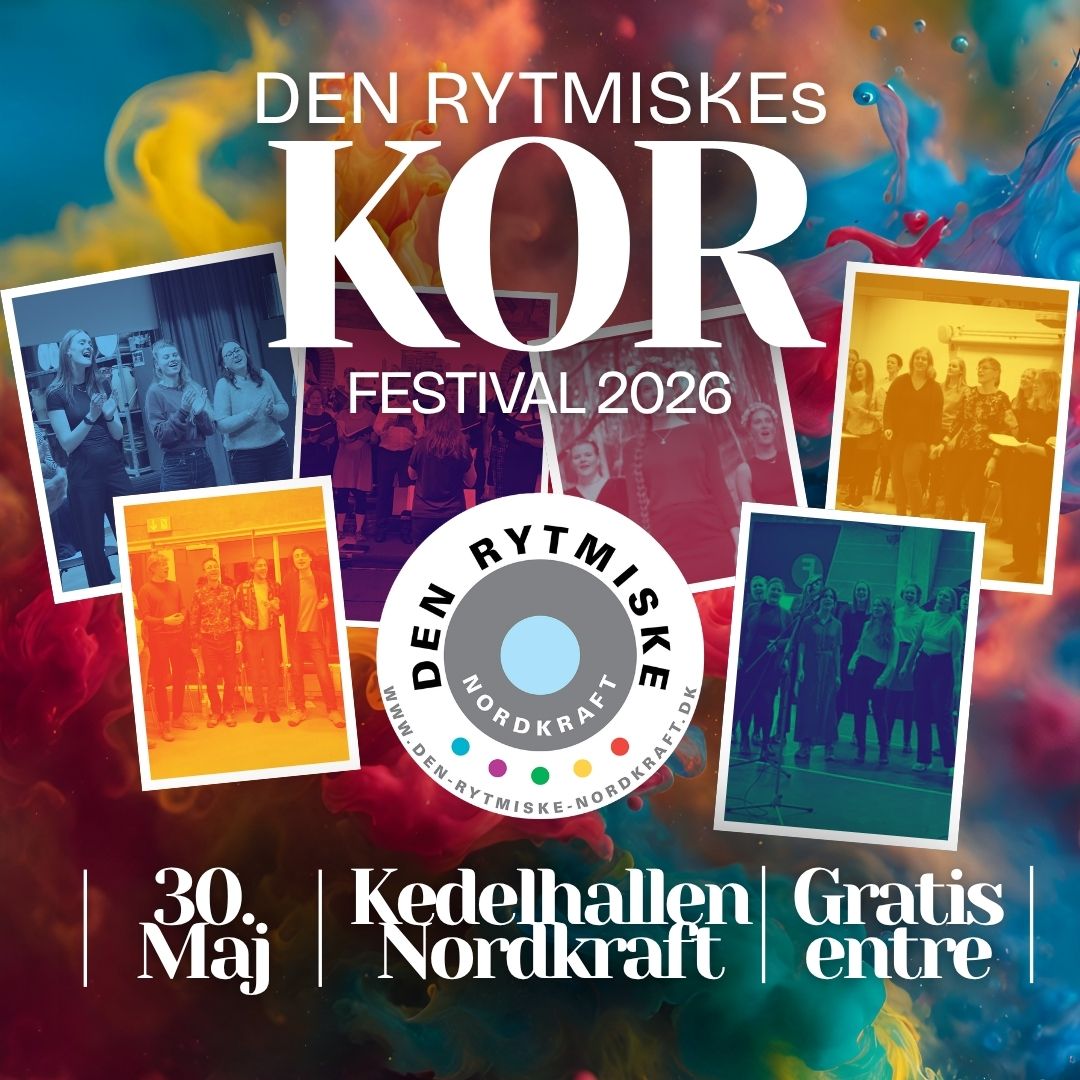 Korfestival plakat, collage af billeder af kor som hører til under den Rytmiske i Nordkraft